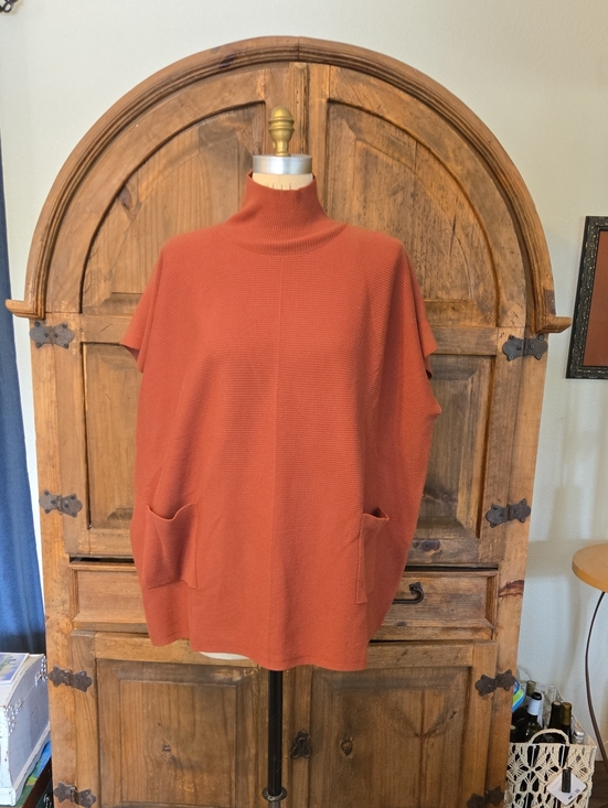 Ulla Popken Sweaters - Ulla Popken Rust Cowl-Neck Pocket Poncho Sweater